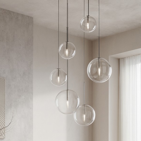 Equinoxe sp6 ideal lux lampadario a cascata con sfere di vetro moderno