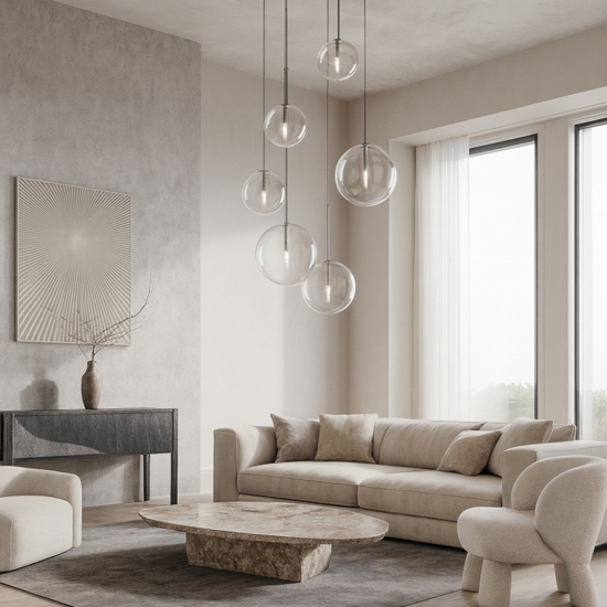 Equinoxe sp6 ideal lux lampadario a cascata con sfere di vetro moderno