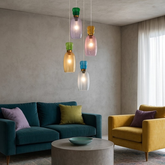 Lampadario led vetri multicolor per soggiorno