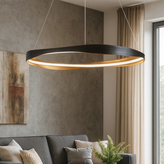 Lampadario moderno nero oro anello led 2700k-5000k con telecomando