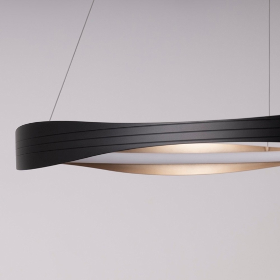 Lampadario moderno nero oro anello led 2700k-5000k con telecomando