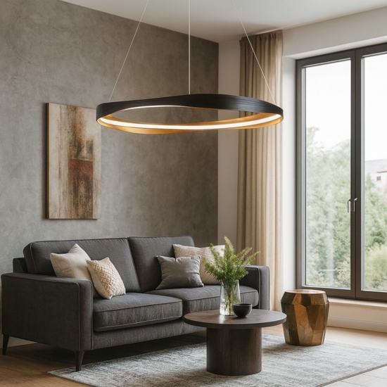 Lampadario moderno nero oro anello led 2700k-5000k con telecomando
