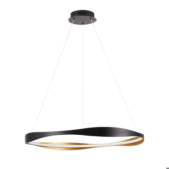 Lampadario moderno nero oro anello led 2700k-5000k con telecomando
