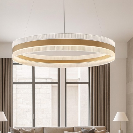 Lampadario moderno cerchio oro led 3000k dimmerabile