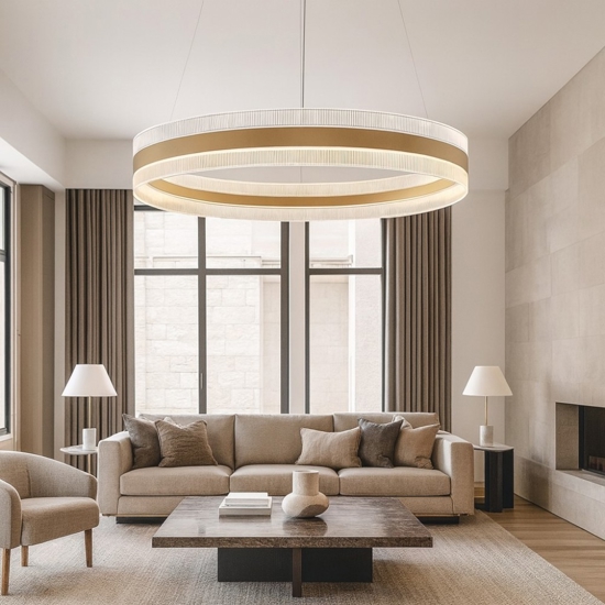 Lampadario moderno cerchio oro led 3000k dimmerabile
