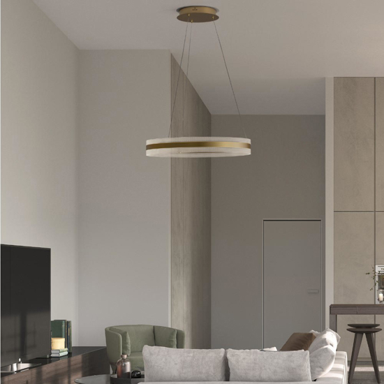 Lampadario moderno cerchio oro led 3000k dimmerabile
