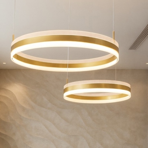 Visualizza i dettagli per Lampadario per salone doppio cerchio oro led 3000k dimmerabile Lampadario per salone doppio cerchio oro led 3000k dimmerabile