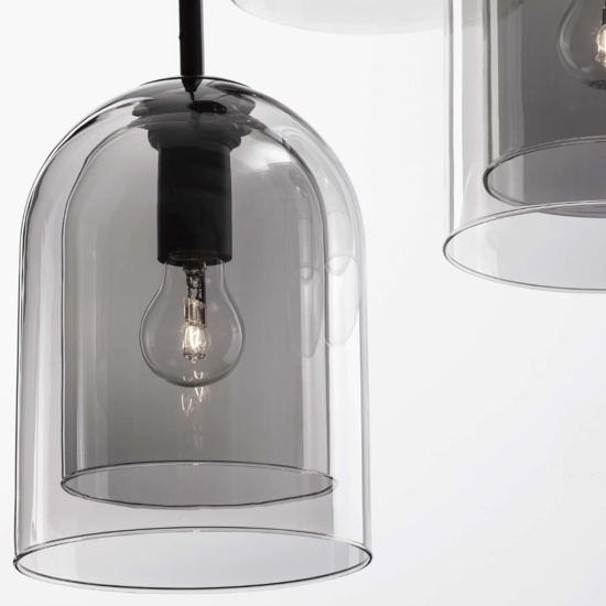 Lampadario per soggiorno moderno grappolo 3 luci doppio vetro fume