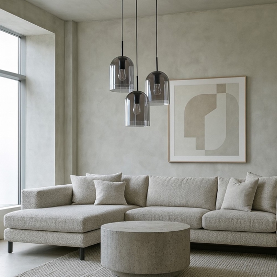 Lampadario per soggiorno moderno grappolo 3 luci doppio vetro fume