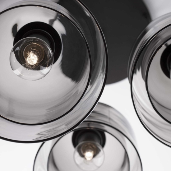 Lampadario per soggiorno moderno grappolo 3 luci doppio vetro fume