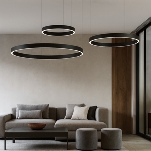 Visualizza i dettagli per Composizione lampadari led cerchi nero per soggiorno moderno Composizione lampadari led cerchi nero per soggiorno moderno