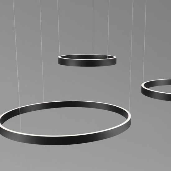 Composizione lampadari led cerchi nero per soggiorno moderno