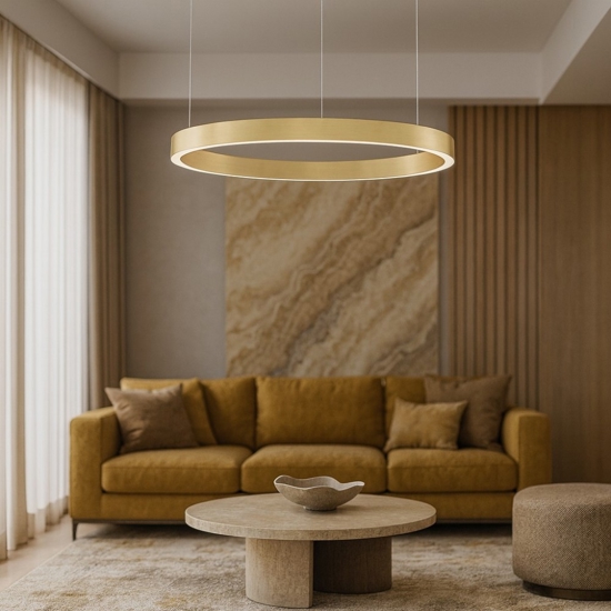 Lampadario cerchio oro 60cm led biemissione 60w 3000k dimmerabile