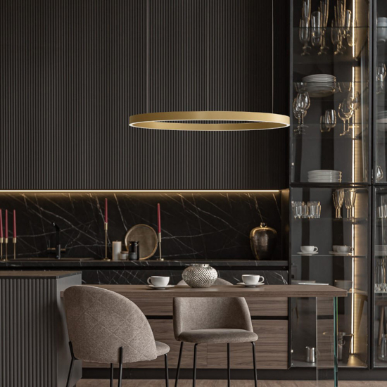 Lampadario cerchio oro 60cm led biemissione 60w 3000k dimmerabile