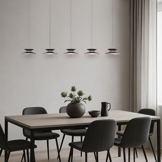 Lampadario per illuminare tavolo da soggiorno nero oro moderno
