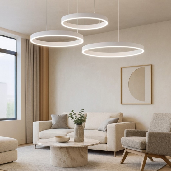 Composizione 3 lampade ad anelli bianco led 2700k a 6000k dimmerabile