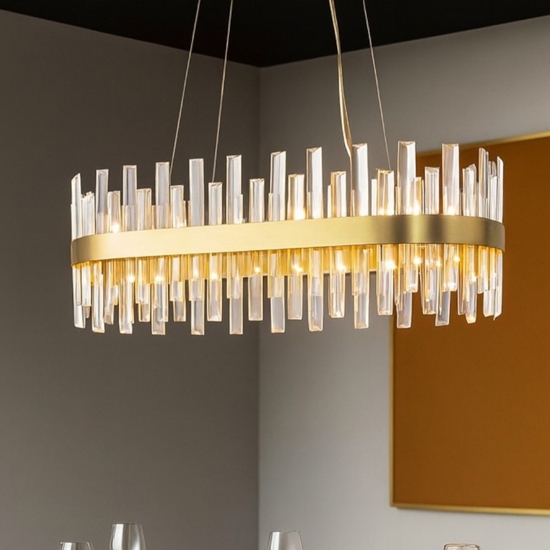 Lampadario oro ovale con cristalli per soggiorno