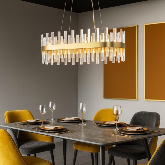 Lampadario oro ovale con cristalli per soggiorno