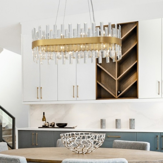 Lampadario oro ovale con cristalli per soggiorno
