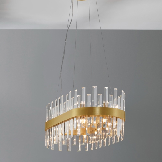 Lampadario oro ovale con cristalli per soggiorno