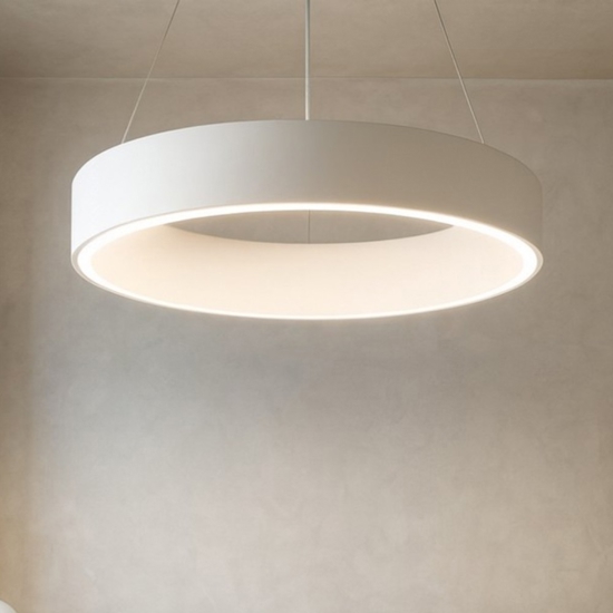 Lampadario cerchio 60cm moderno bianco led 3000k