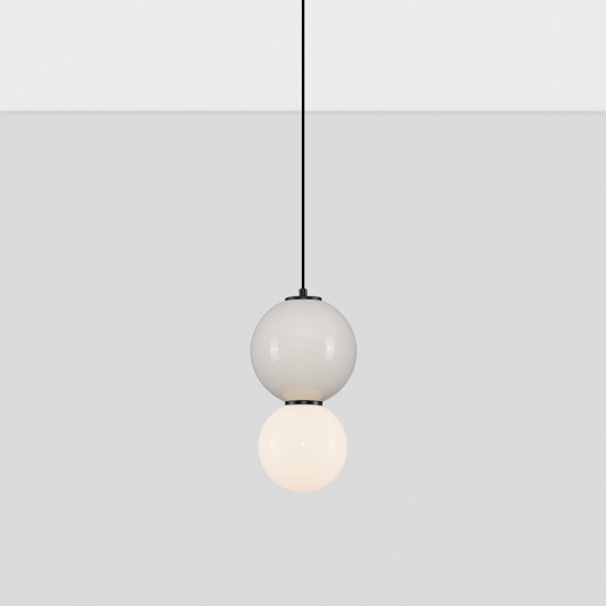 Lampada a sospensione in porcellana e vetro opalino diametro 18cm led 3000k