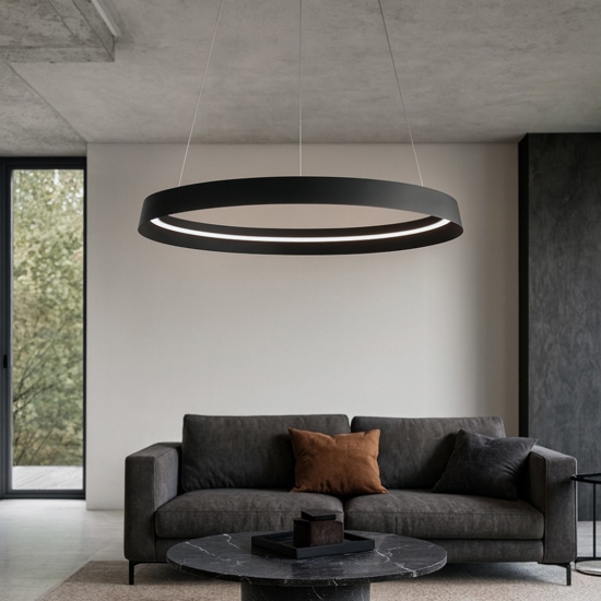 Lampadario moderno cerchio nero 60cm led 52w 2700k 3000k dimmerabile