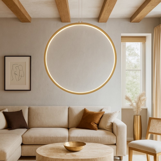Lampadario cerchio moderno oro 80cm led 3000k