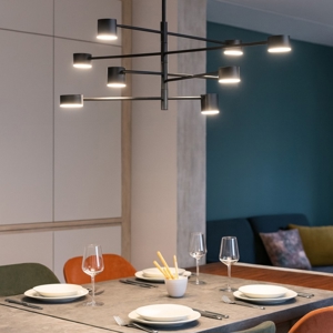 Visualizza i dettagli per Lampadario per sala da pranzo moderna nero luci orientabili Lampadario per sala da pranzo moderna nero luci orientabili