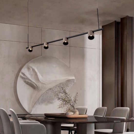 Lampadario da tavolo nero marrone spot orientabili