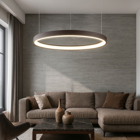 Lampadario moderno led 40w 3000k cerchio marrone spazzolato