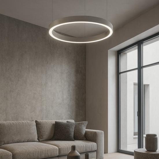 Lampadario cerchio grigio 60cm led biemissione 60w 3000k dimmerabile