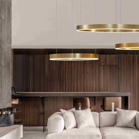 Lampadari modrni per soggiorno cerchi oro led 140w 3000k dimmerabile