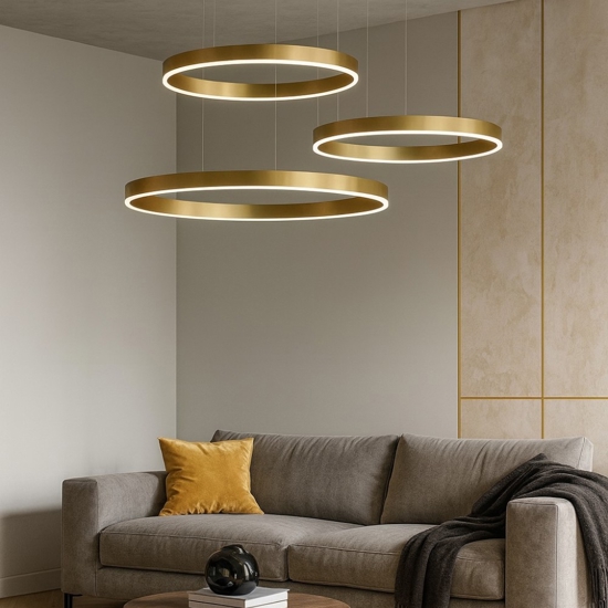 Lampadari modrni per soggiorno cerchi oro led 140w 3000k dimmerabile