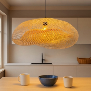 Visualizza i dettagli per Lampadario da cucina design boho in bambu' diametro 76cm Lampadario da cucina design boho in bambu' diametro 76cm