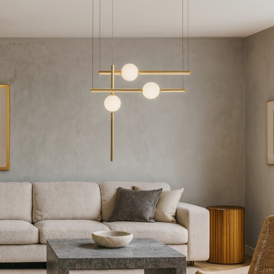 Lampadario design oro nero per soggiorno moderno