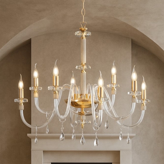 Lp dido ondaluce lampadario cristallo e dettagli oro