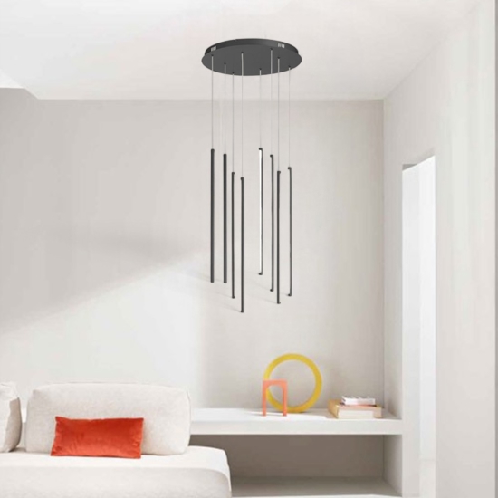 Lampadario moderno nero 8 luci ondaluce genius led 3000k