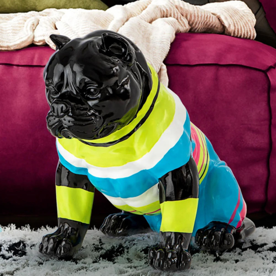 Soprammobile moderno statuetta pitbull nero righe colorate