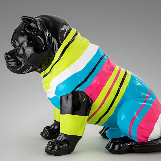 Soprammobile moderno statuetta pitbull nero righe colorate