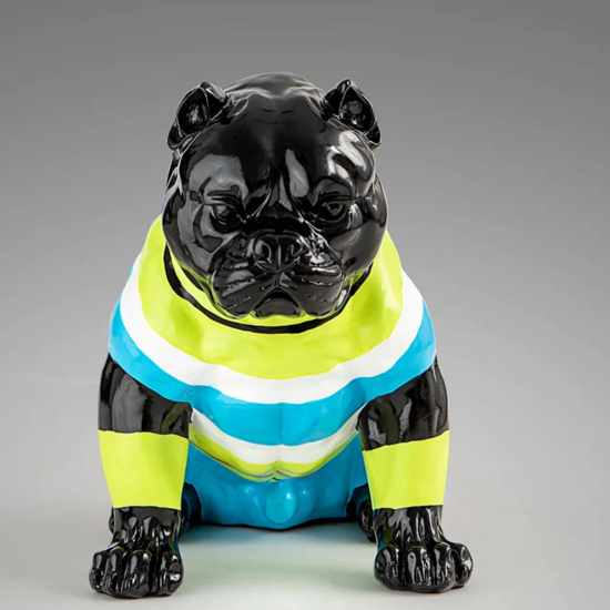Soprammobile moderno statuetta pitbull nero righe colorate