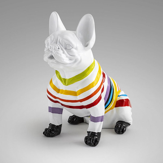 Scultura da tavolo statuetta moderna bulldog francese bianco strisce colorate