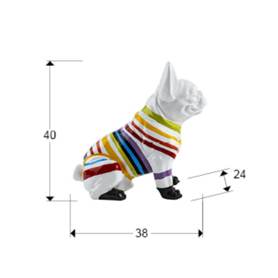 Scultura da tavolo statuetta moderna bulldog francese bianco strisce colorate