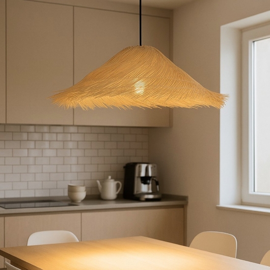 Lampadario in rattan design rustico per cucina