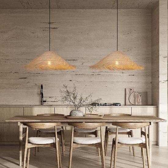 Lampadario in rattan design rustico per cucina