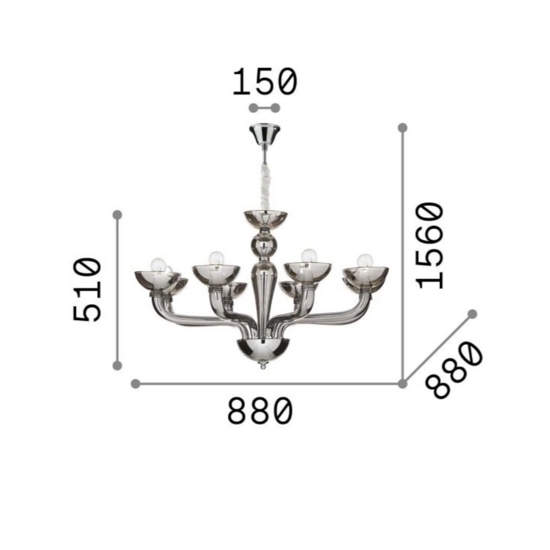 Casanova sp8 ideal lux lampadario 8 luci in vetro trasparente