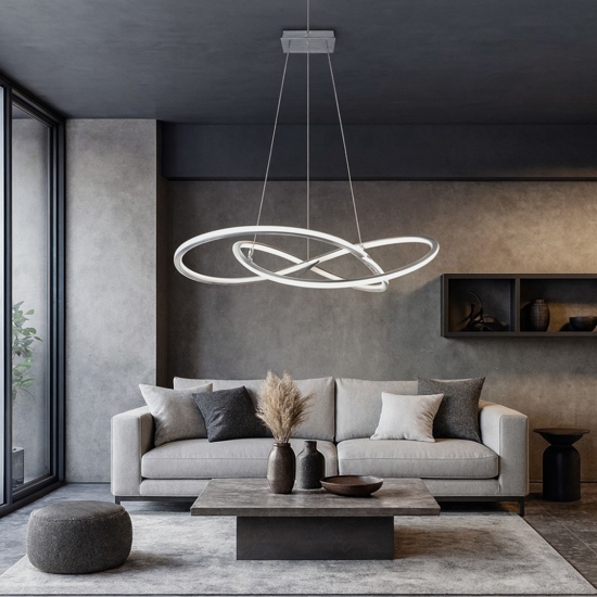 Lampadario design cromato per soggiorno moderno