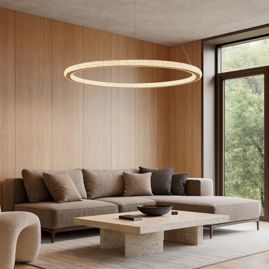 Lampadario luxury per soggiorno cerchio oro led stile contemporaneo
