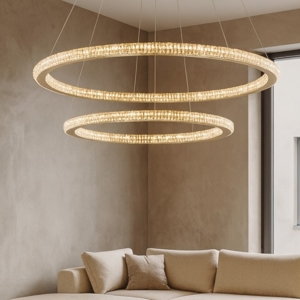Lampadario moderno cerchi led oro per soggiorno contemporaneo