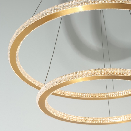 Lampadario moderno cerchi led oro per soggiorno contemporaneo